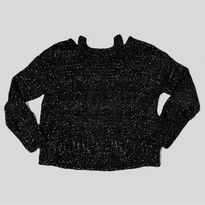 MUDD Brand Super Soft Cold Shoulder Knit Sweater Black Speckled Sz Large